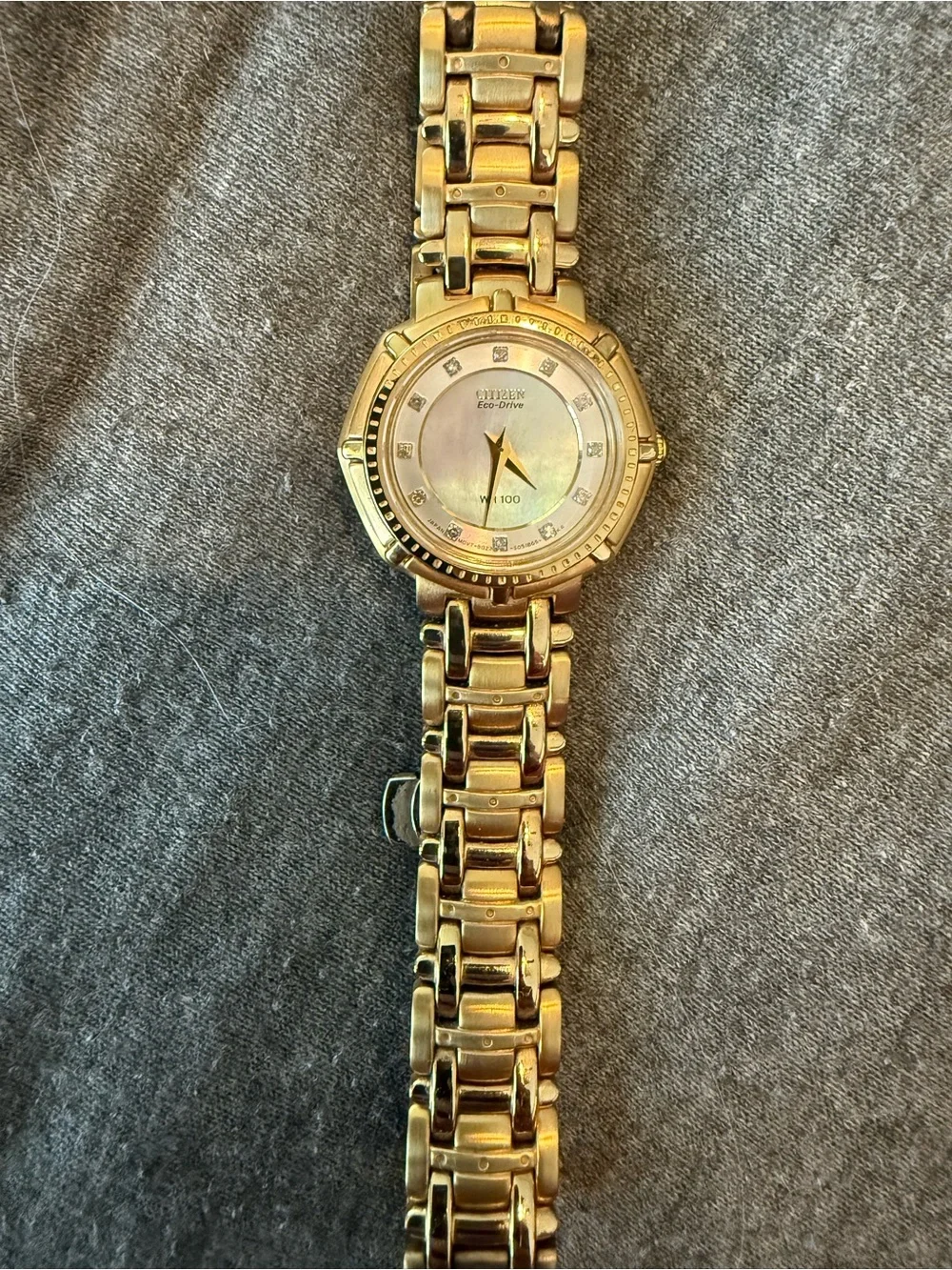 Citizen Gold Tone Watch with Mother-of-Pearl Dial and Crystal Markers